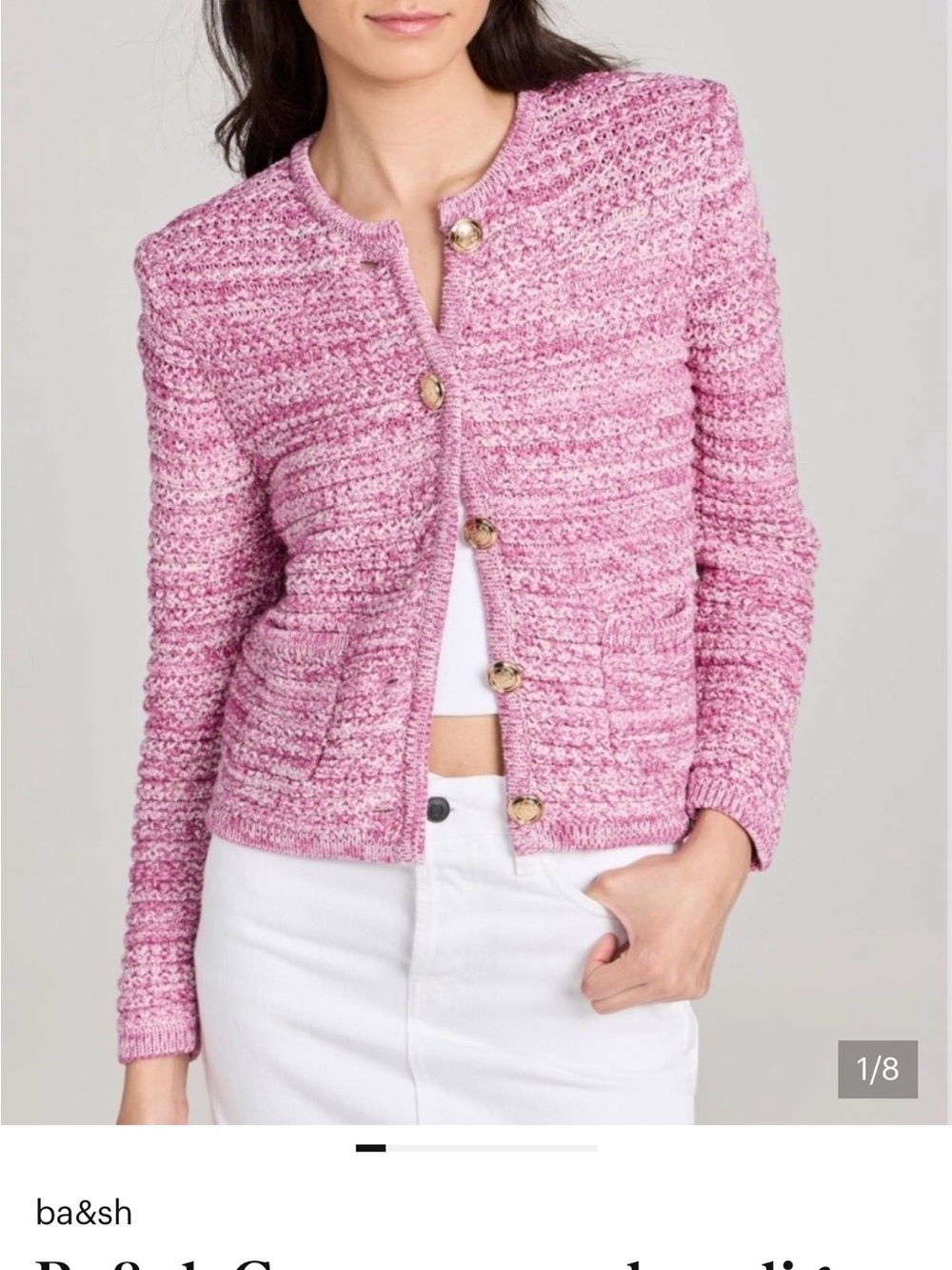 Stunning ba&sh Rose  Knit Cardigan w/ Gold Buttons.  Size 0 (2-4 US) NWT